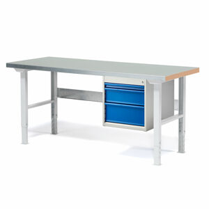 Dílenský stůl SOLID 750, 1500x800 mm, 3 zásuvky, ocelový povrch