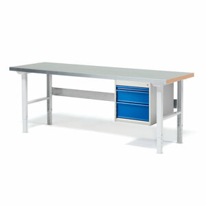 Dílenský stůl SOLID 750, 2000x800 mm, 3 zásuvky, ocelový povrch
