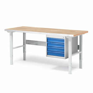 Dílenský stůl SOLID 750, 1500x800 mm, 4 zásuvky, dubový povrch