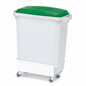 Nádoba na tříděný odpad, 60 l, šedá, zelené víko + vozík