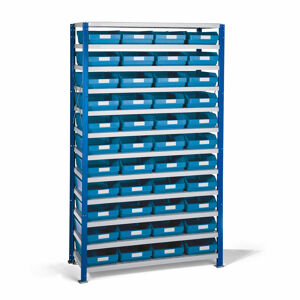 Regál s plastovými boxy REACH + MIX, 1740x1000x400 mm, 44 modrých boxů