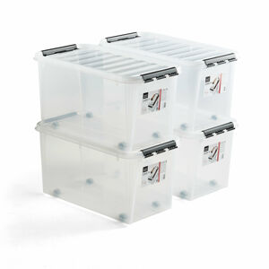 Plastový box LEE, s víkem, 70 litrů, 720x400x380 mm, průhledný, bal. 4 ks
