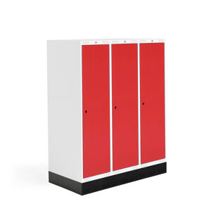 Šatní skříňka ROZ, 3 sekce, se soklem, 1510x1200x550 mm, červená