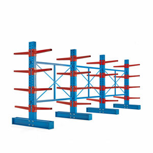 Konzolový regál EXPAND, oboustranný, 4 stojany, 32x 600mm rameno, 16000 kg