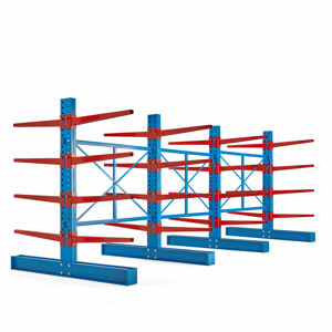 Konzolový regál EXPAND, oboustranný, 4 stojany, 32x 1000mm rameno, 16000 kg