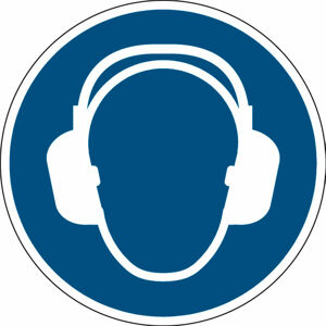 Používej chrániče sluchu - značka, PES, samolepicí, Ø 200 mm