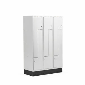 Šatní skříňka CLASSIC Z, se soklem, 3 sekce, 6 dveří, 1890x1200x550 mm, šedé dveře