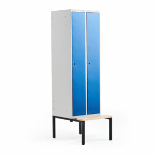 Šatní skříňka CLASSIC, s lavicí, 2 sekce, 2120x600x550 mm, modré dveře