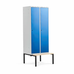 Šatní skříňka CLASSIC, s lavicí, 2 sekce, 2120x800x550 mm, modré dveře