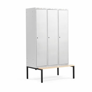 Šatní skříňka CLASSIC, s lavicí, 3 sekce, 2120x1200x550 mm, šedé dveře