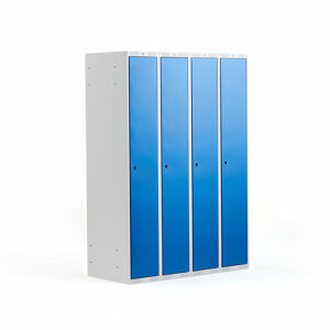 Šatní skříňka CLASSIC, 4 sekce, 1740x1200x550 mm, šedá, modré dveře