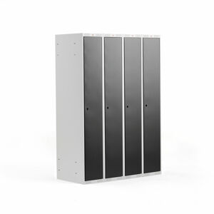 Šatní skříňka CLASSIC, 4 sekce, 1740x1200x550 mm, šedá, černé dveře