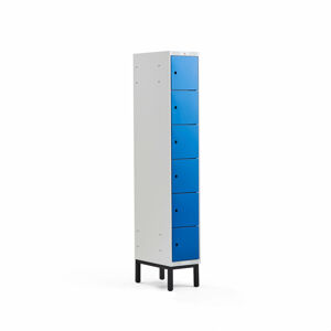 Boxová šatní skříň CLASSIC, s nohami, 1 sekce, 6 boxů, 1940x300x550 mm, modré dveře