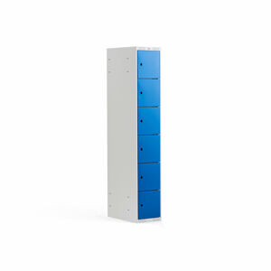 Boxová šatní skříň CLASSIC, 1 sekce, 6 boxů, 1740x300x550 mm, šedá, modré dveře