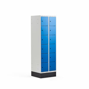 Boxová šatní skříň CLASSIC, se soklem, 2 sekce, 12 boxů, 1890x600x550 mm, modré dveře