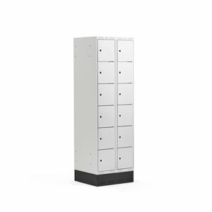 Boxová šatní skříň CLASSIC, se soklem, 2 sekce, 12 boxů, 1890x600x550 mm, šedé dveře