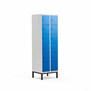 Boxová šatní skříň CLASSIC, s nohami, 2 sekce, 12 boxů, 1940x600x550 mm, modré dveře