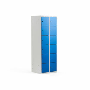 Boxová šatní skříň CLASSIC, 2 sekce, 12 boxů, 1740x600x550 mm, šedá, modré dveře