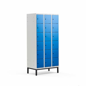 Boxová šatní skříň CLASSIC, s nohami, 3 sekce, 18 boxů, 1940x900x550 mm, modré dveře