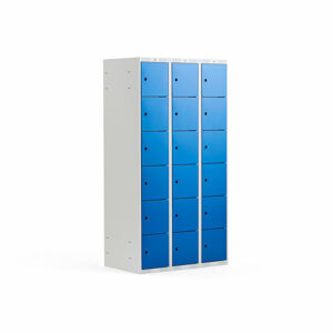 Boxová šatní skříň CLASSIC, 3 sekce, 18 boxů, 1740x900x550 mm, šedá, modré dveře