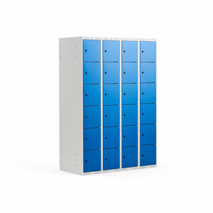 Boxová šatní skříň CLASSIC, 4 sekce, 24 boxů, 1740x1200x550 mm, šedá, modré dveře