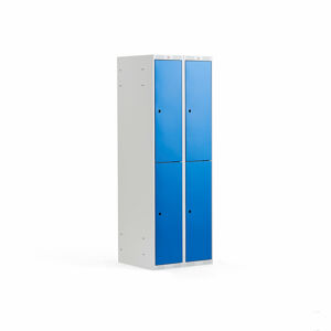 Boxová šatní skříň CLASSIC, 2 sekce, 4 boxy, 1740x600x550 mm, šedá, modré dveře