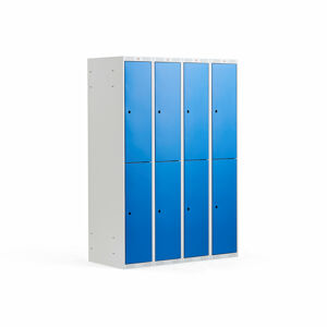 Boxová šatní skříň CLASSIC, 4 sekce, 8 boxů, 1740x1200x550 mm, šedá, modré dveře