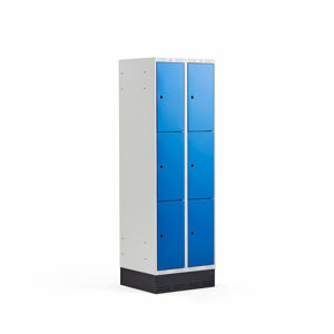 Boxová šatní skříň CLASSIC, se soklem, 2 sekce, 6 boxů, 1890x600x550 mm, modré dveře