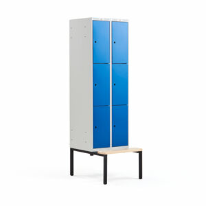 Boxová šatní skříň CLASSIC, s lavicí, 2 sekce, 6 boxů, 2120x600x550 mm, modré dveře