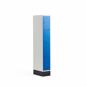 Boxová šatní skříň CLASSIC, se soklem, 1 sekce, 4 boxy, 1890x300x550 mm, modré dveře