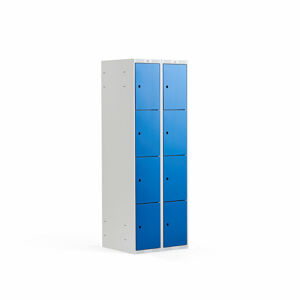 Boxová šatní skříň CLASSIC, 2 sekce, 8 boxů, 1740x600x550 mm, šedá, modré dveře