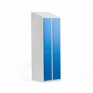 Šatní skříňka CLASSIC, šikmá střecha, 2 sekce, 1900x600x550 mm, šedá, modré dveře