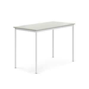 Stůl SONITUS, 1400x700x900 mm, bílé nohy, HPL deska, šedá