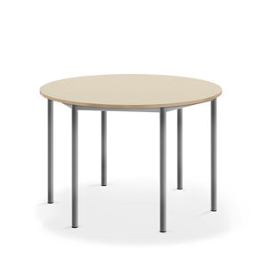 Stůl SONITUS, Ø1200x760 mm, stříbrné nohy, HPL deska, bříza