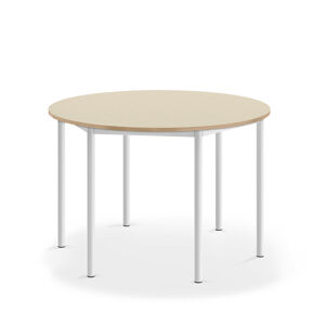 Stůl SONITUS, Ø1200x760 mm, bílé nohy, HPL deska, bříza