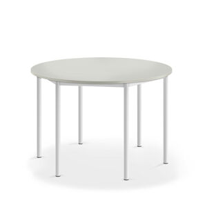 Stůl SONITUS, Ø1200x760 mm, bílé nohy, HPL deska, šedá