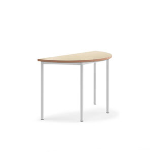 Stůl SONITUS, půlkruh, 1200x600x760 mm, bílé nohy, deska s linoleem, béžová