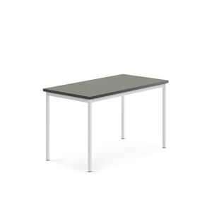 Stůl SONITUS, 1200x700x720 mm, bílé nohy, deska s linoleem, tmavě šedá