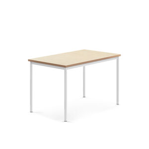 Stůl SONITUS, 1200x800x760 mm, bílé nohy, deska s linoleem, béžová