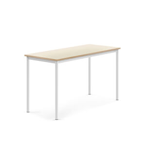 Stůl SONITUS, 1400x600x760 mm, bílé nohy, HPL deska, bříza
