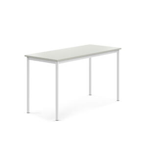 Stůl SONITUS, 1400x600x760 mm, bílé nohy, HPL deska, šedá