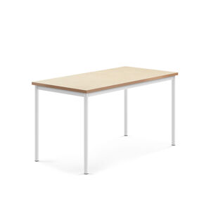 Stůl SONITUS, 1400x700x720 mm, bílé nohy, deska s linoleem, béžová