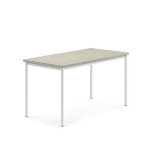 Stůl SONITUS, 1400x700x720 mm, bílé nohy, deska s linoleem, šedá