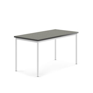 Stůl SONITUS, 1400x700x720 mm, bílé nohy, deska s linoleem, tmavě šedá