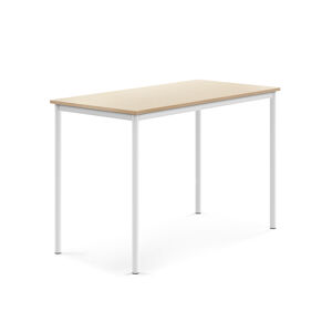 Stůl SONITUS, 1400x700x900 mm, bílé nohy, HPL deska, bříza