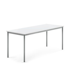 Stůl SONITUS, 1800x700x720 mm, stříbrné nohy, HPL deska, bílá