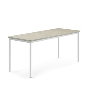 Stůl SONITUS, 1800x700x760 mm, bílé nohy, deska s linoleem, šedá