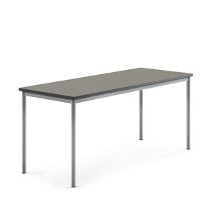 Stůl SONITUS, 1800x700x760 mm, stříbrné nohy, deska s linoleem, tmavě šedá