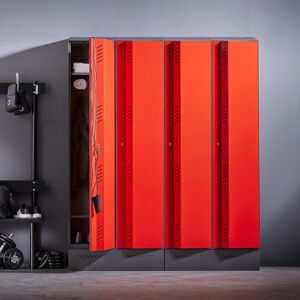 Šatní skříň CREATE ENERGY, 2 sekce, 1985x800x500 mm, červené dveře, vč. noh
