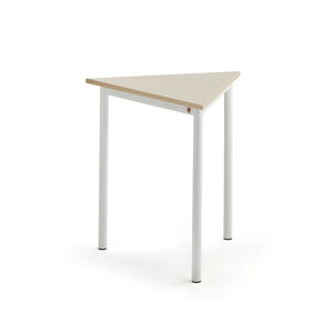 Stůl SONITUS TRIANGEL, 700x700x720 mm, bílé nohy, HPL deska, bříza